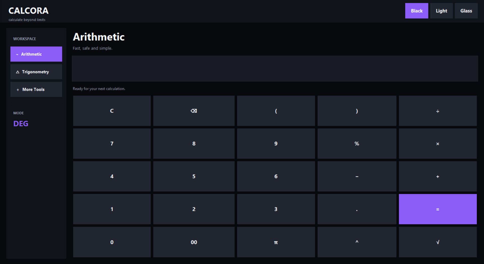 Calcora calculator interface